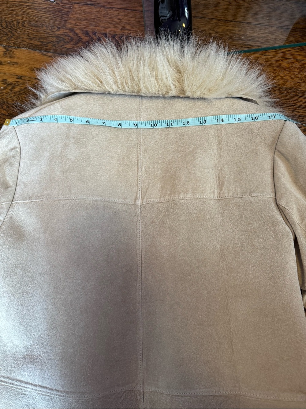 Ivory sheepskin shearling fur coat leather faux fur trim size small - Picture 15 of 16